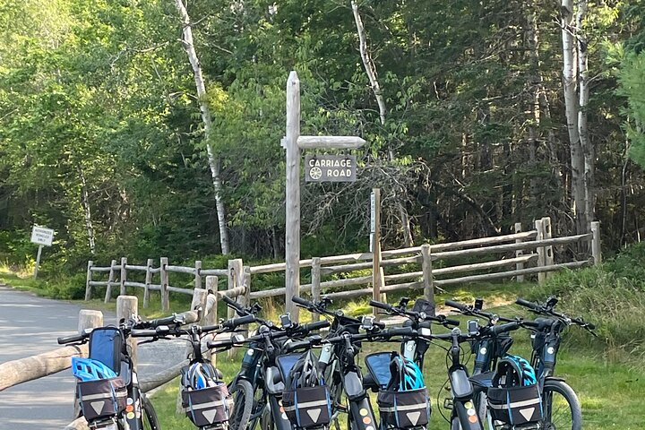 A group of ebike riders getting ready to hit the Carriage Roads.